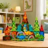 LEAN TOYS magnetische constructieblokken dinosaurus vulkaan set - 43 delen STEM educatief speelgoed voor kinderen vanaf 3 jaar