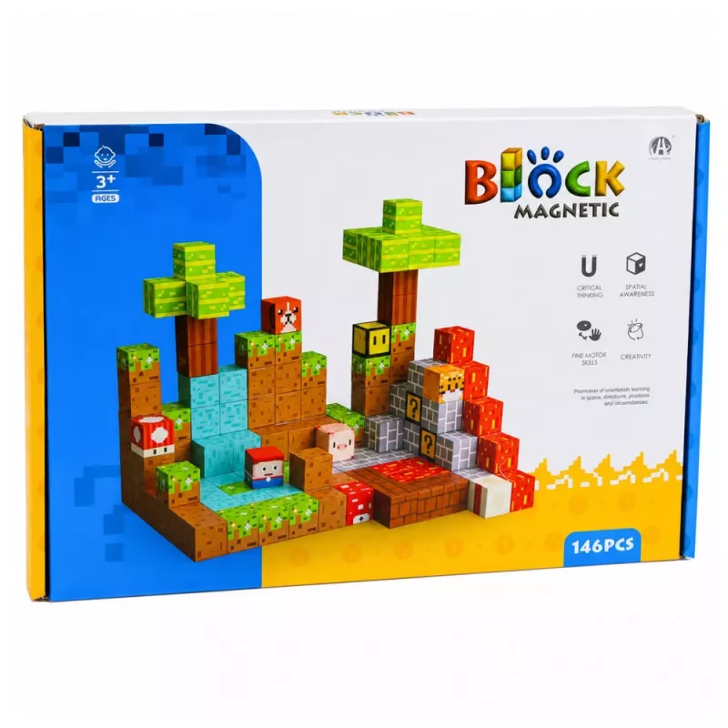 LEAN TOYS Magnetische Bouwstenen Pixel World Kleurrijke Kubussen 146 delen