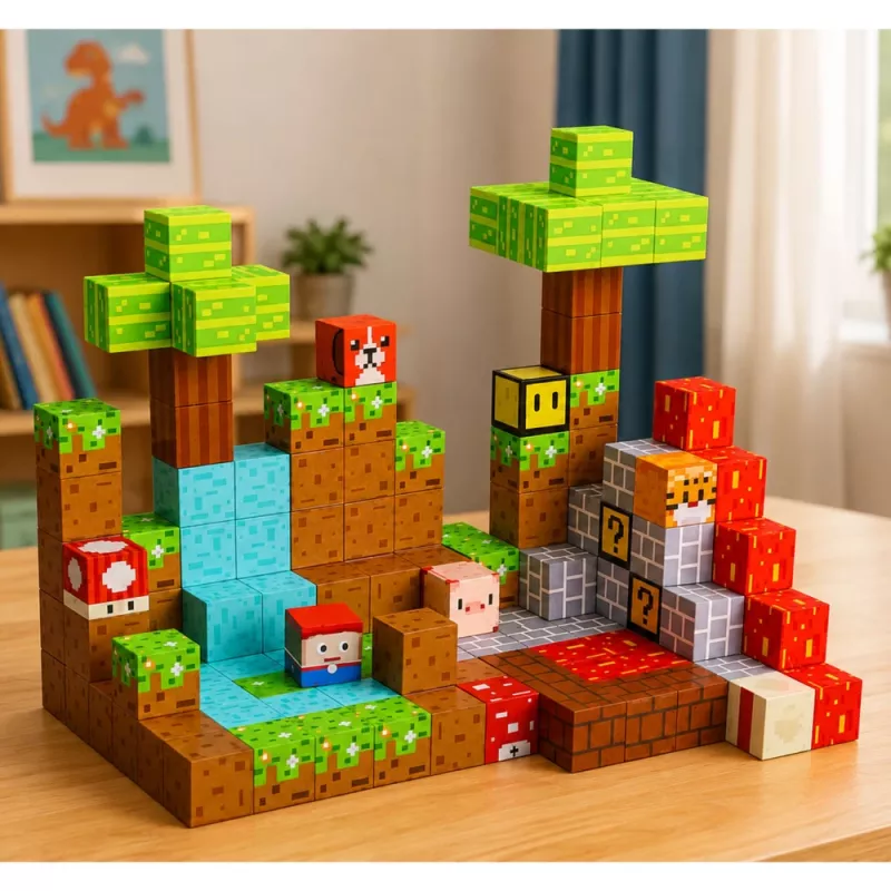 LEAN TOYS Magnetische Bouwstenen Pixel World Kleurrijke Kubussen 146 delen