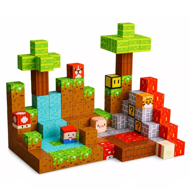 LEAN TOYS Magnetische Bouwstenen Pixel World Kleurrijke Kubussen 146 delen