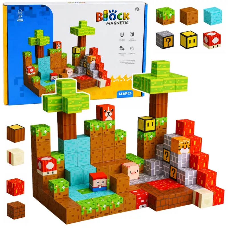 LEAN TOYS Magnetische Bouwstenen Pixel World Kleurrijke Kubussen 146 delen