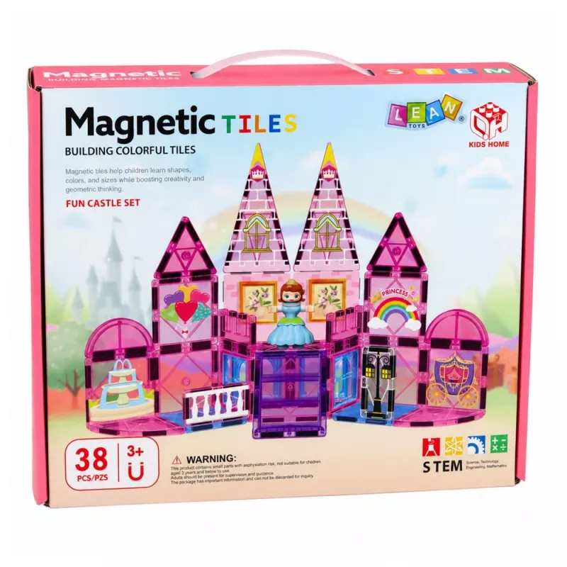 LEAN TOYS magnetische constructieblokken prinsessenslot roze 38 stuks
