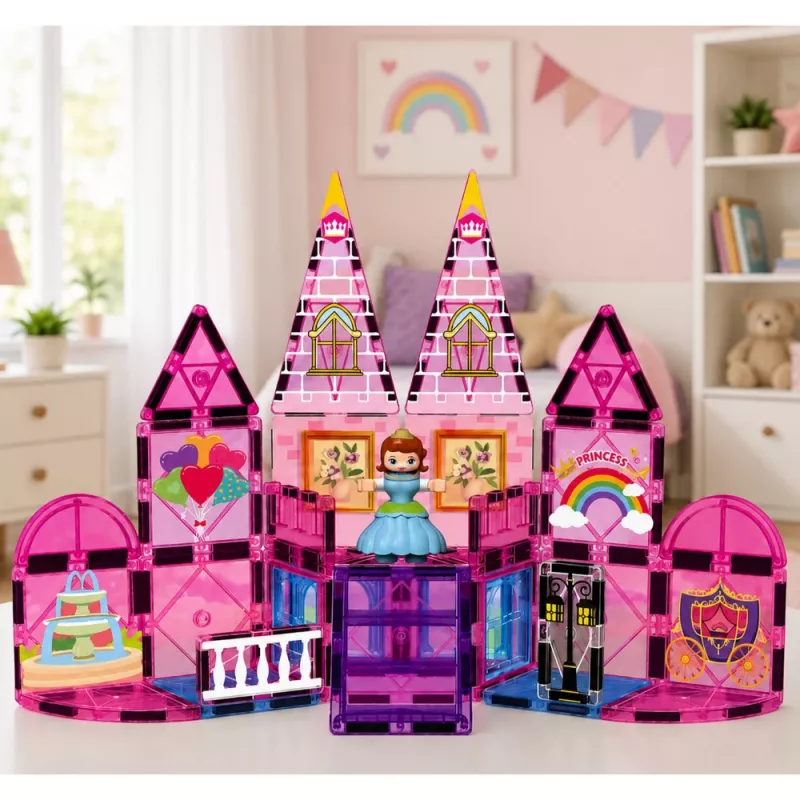 LEAN TOYS magnetische constructieblokken prinsessenslot roze 38 stuks