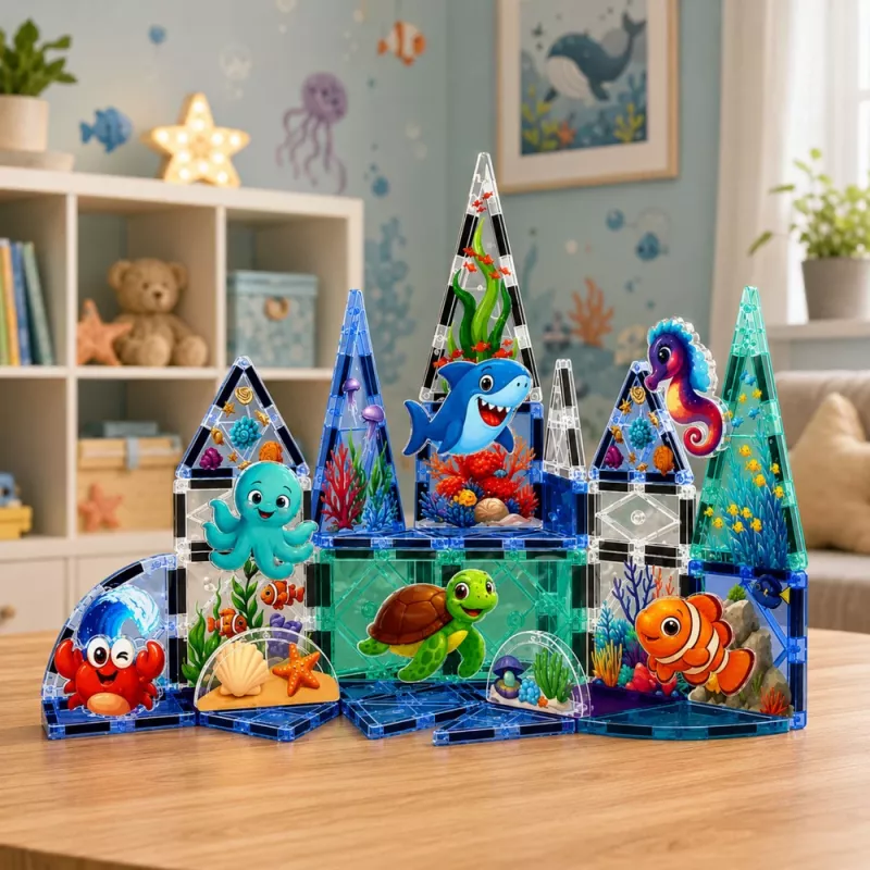LEAN TOYS magnetische bouwstenen zeedieren oceaan 40 delen