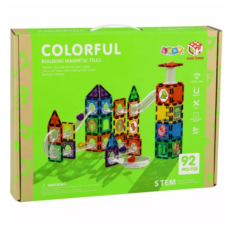 LEAN TOYS magnetische constructieblokken spoorset met STEM-ballen en dinosaurussen – 92 delen