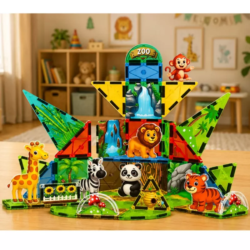 LEAN TOYS magnetische constructieblokken wilde dieren jungle ZOO 52 stuks