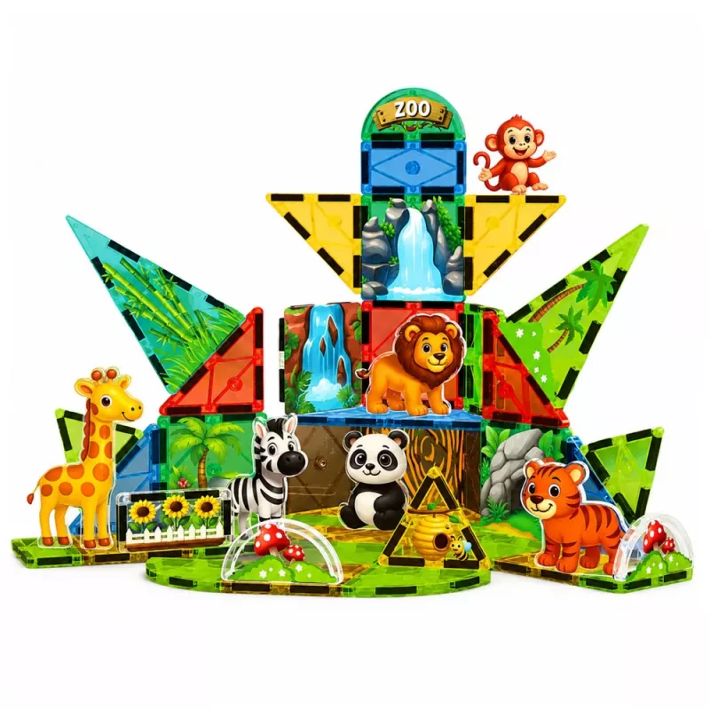 LEAN TOYS magnetische constructieblokken wilde dieren jungle ZOO 52 stuks