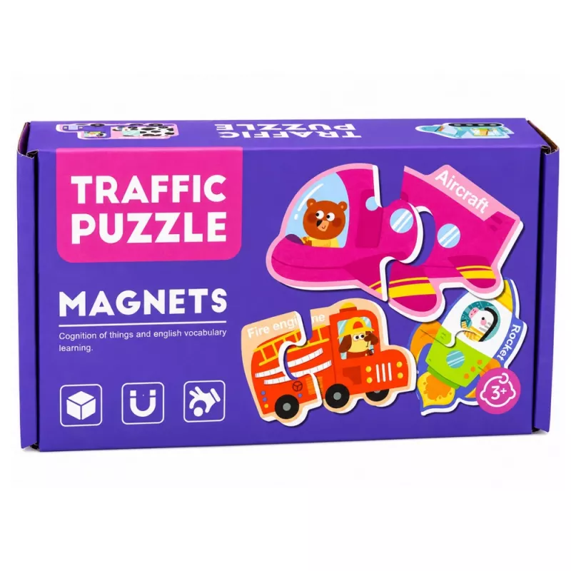 LEAN TOYS magneetpuzzel voertuigen educatief speelgoed vervoermiddelen set 30 delen
