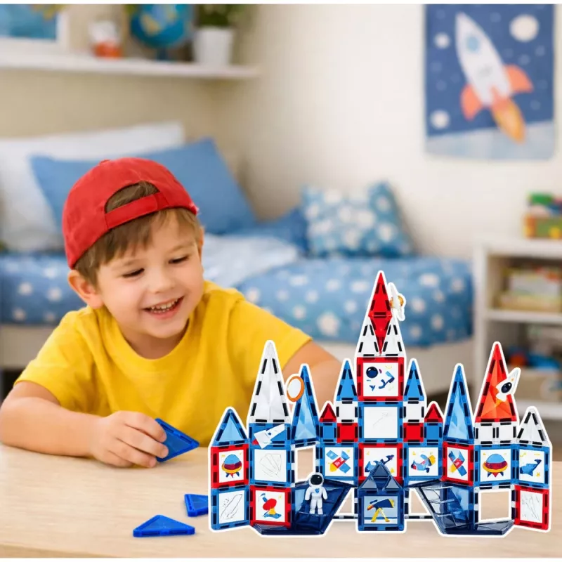 LEAN TOYS Magnetic Space Windows bouwblokken 90 delen – ABS-kunststof STEM-bouwset