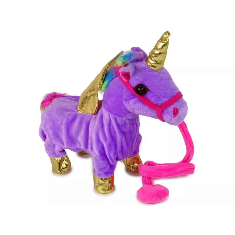 LEAN TOYS Mascotte paard interactieve eenhoorn paars gouden vleugels