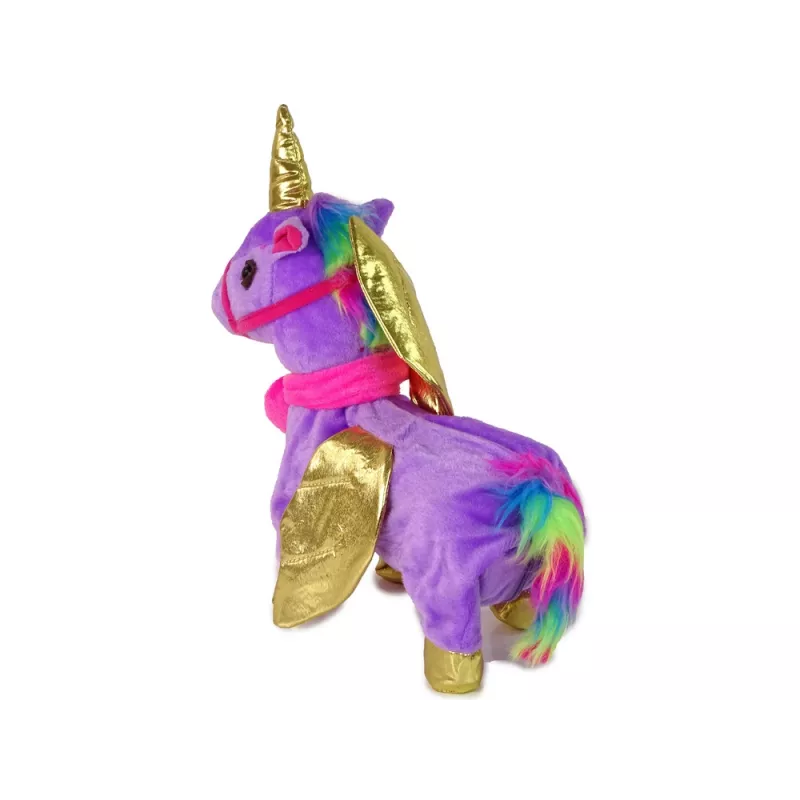 LEAN TOYS Mascotte paard interactieve eenhoorn paars gouden vleugels