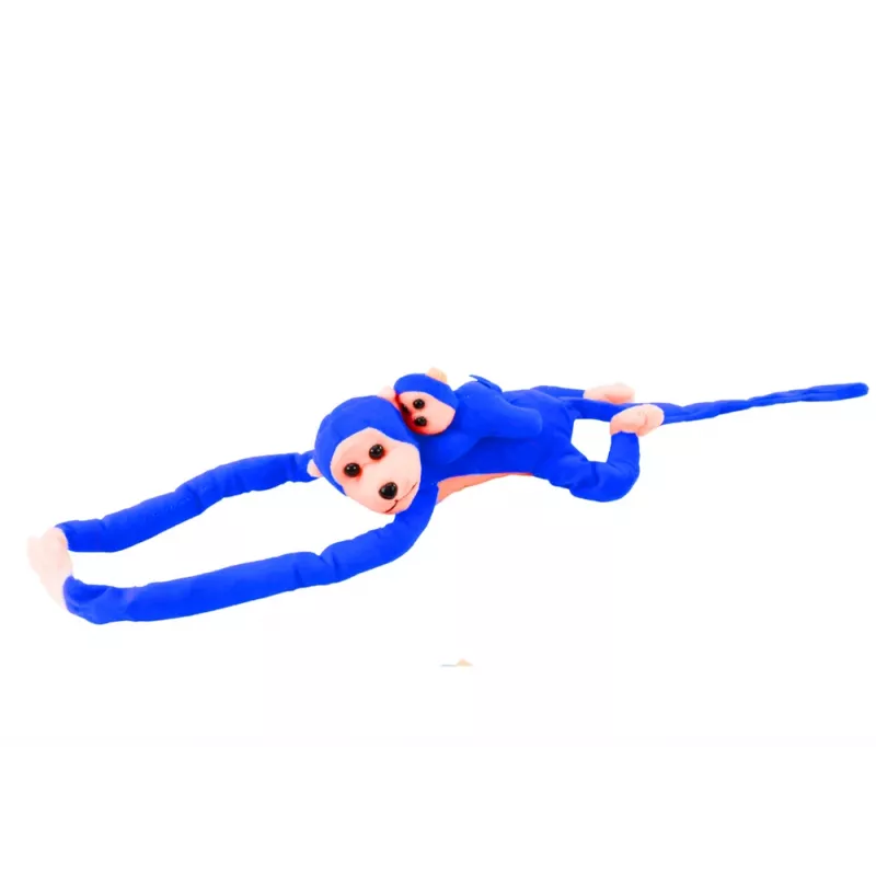 LEAN TOYS mascotte pluchen aap met baby, blauw 90 cm