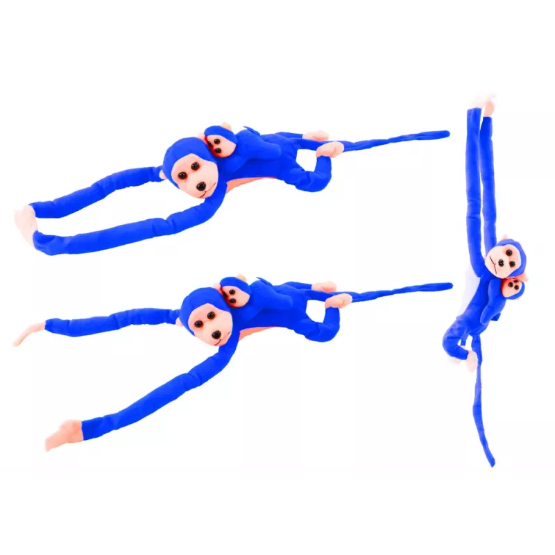 LEAN TOYS mascotte pluchen aap met baby, blauw 90 cm