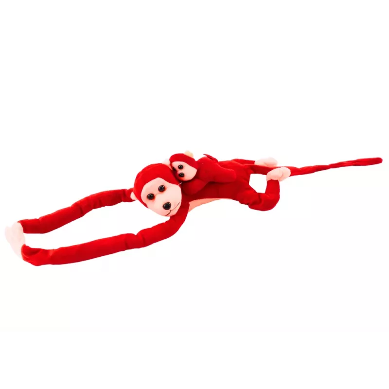 LEAN TOYS mascotte pluchen aap met baby, rood 70 cm