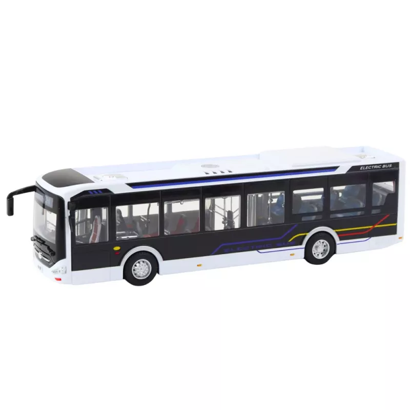 LEAN TOYS metalen stadsbus wit 1:43 diecast model met terugtrekmotor en openslaande deuren