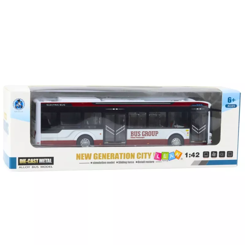 LEAN TOYS Metalen City Bus met Geluid en Licht 1:42