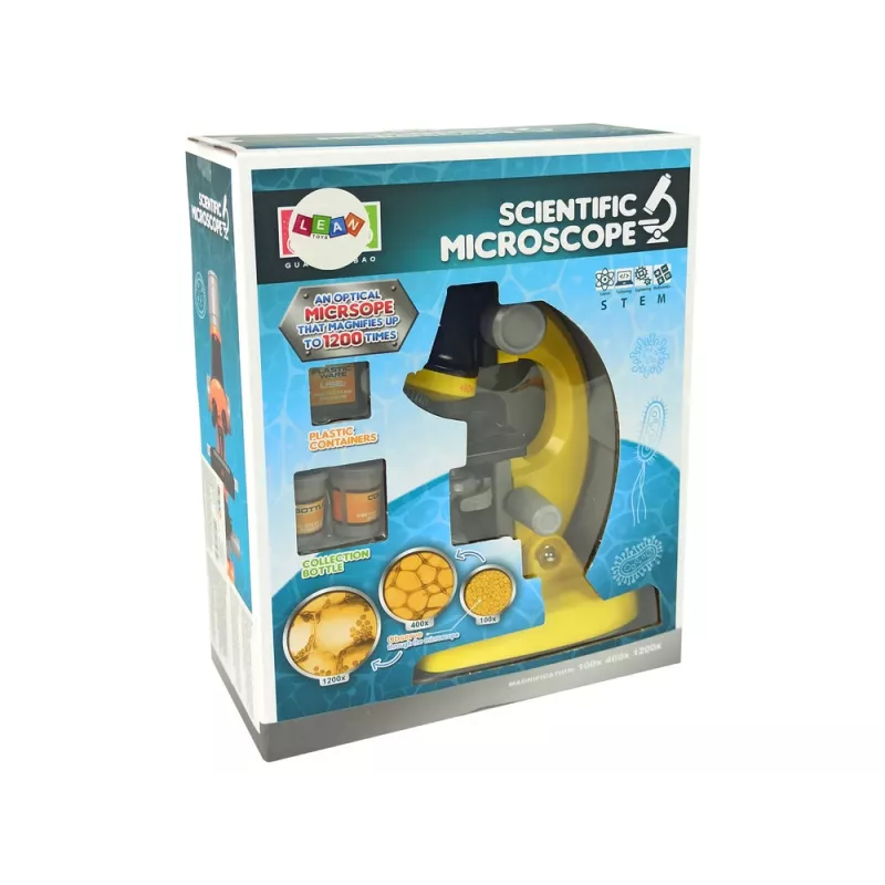 LEAN TOYS microscoop voor de wetenschapper educatieve set geel 100x 400x 1200x