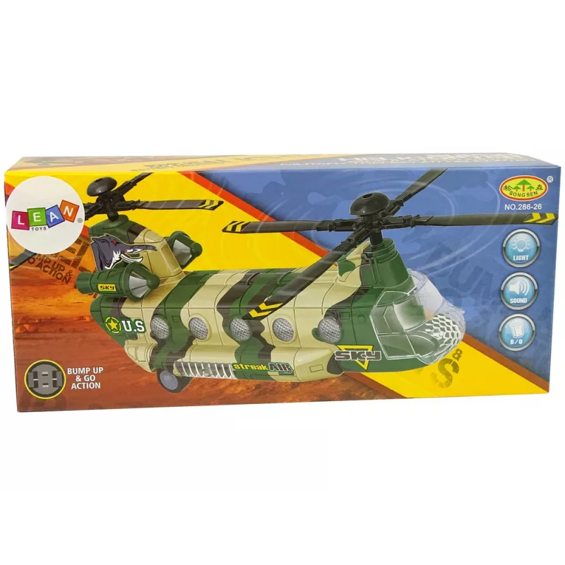 LEAN TOYS militaire helikopter met grote rotorbladen, lichten en geluid moro