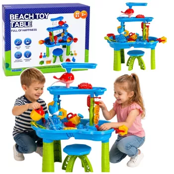 LEAN TOYS meertraps watertafel speelplaats met stoel, accessoires en vormen, 63 cm