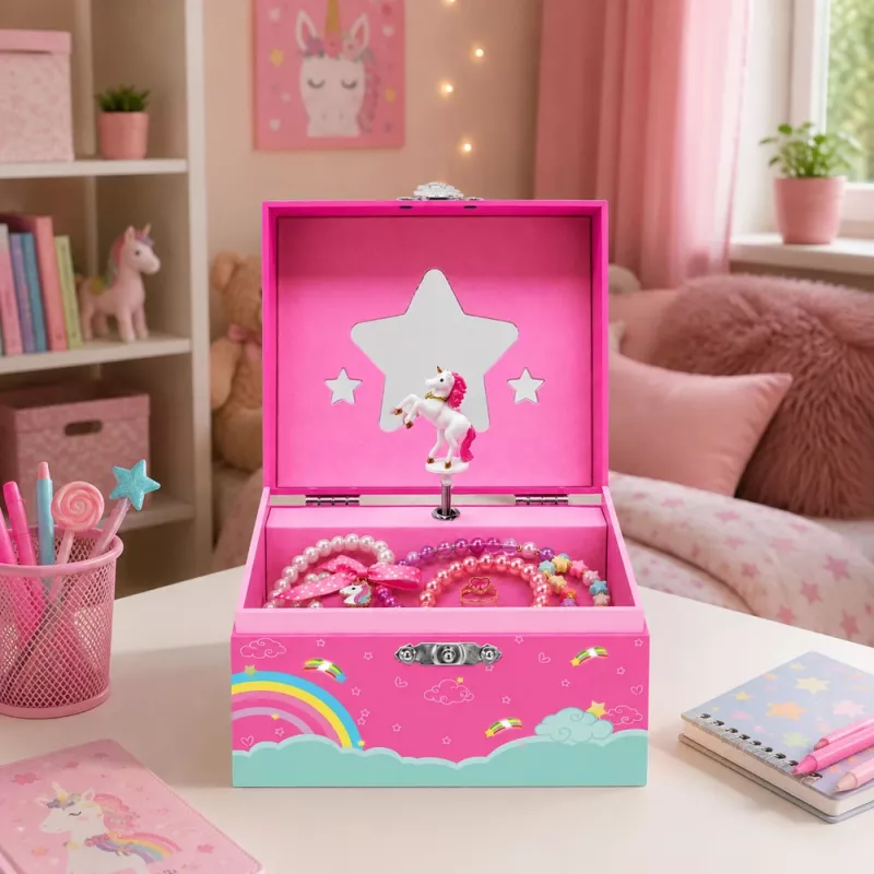 LEAN TOYS muziekdoos sieradendoos draaiende eenhoorn roze