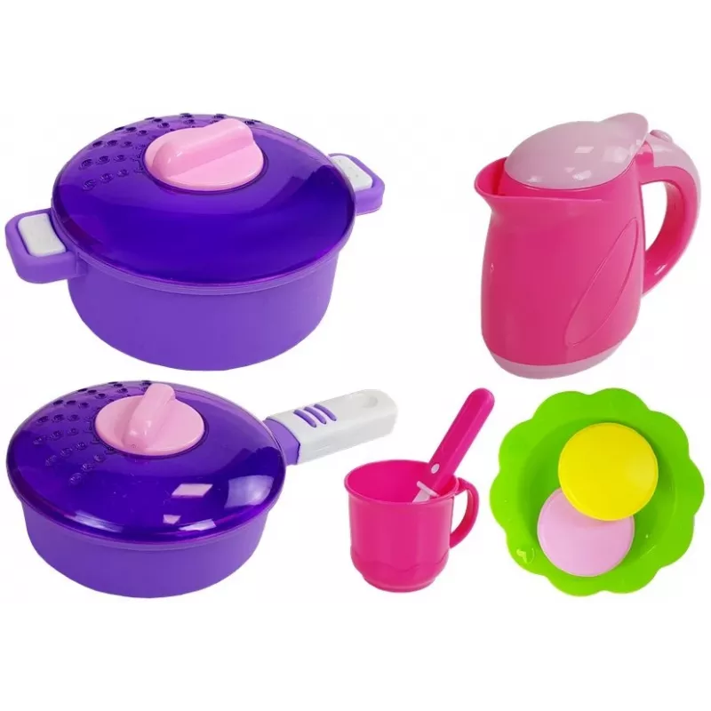 LEAN TOYS roze keuken met waterpannen, levensmiddelen en geluid