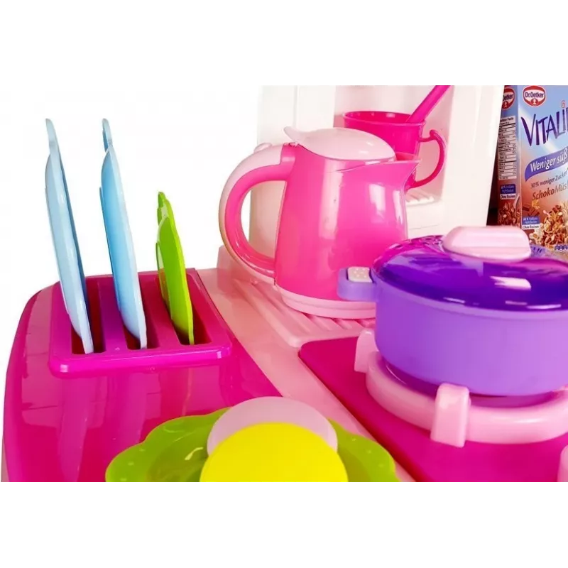 LEAN TOYS roze keuken met waterpannen, levensmiddelen en geluid