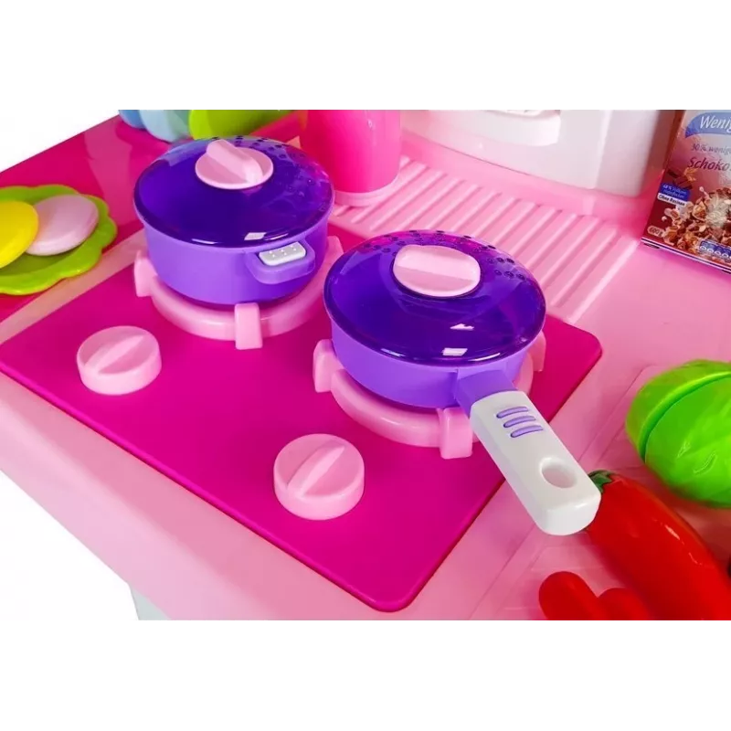 LEAN TOYS roze keuken met waterpannen, levensmiddelen en geluid