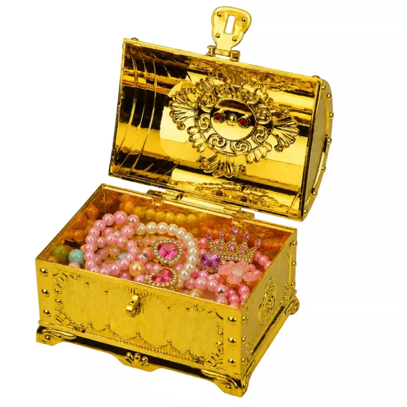 LEAN TOYS plastic schatkist voor kinderen met hangslot en 2 sleutels, goud versierd