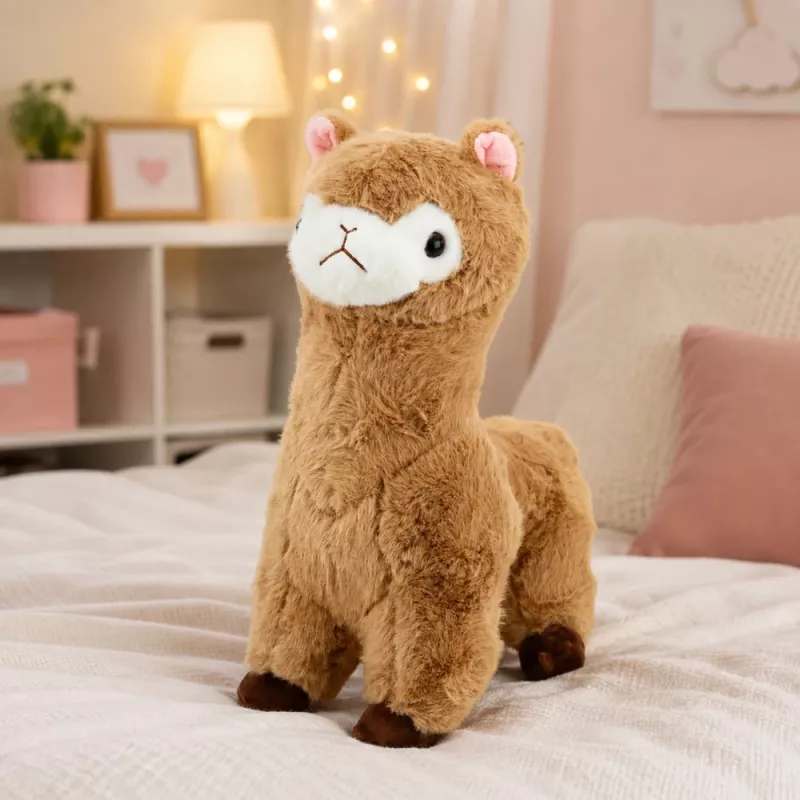 LEAN TOYS Pluchen alpaca Knuffeldier met zachte vacht Beige 28 cm