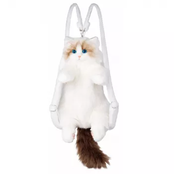 LEAN TOYS Pluchen kattenrugzak mascotte met verstelbare banden en siliconenpoten Wit 50cm