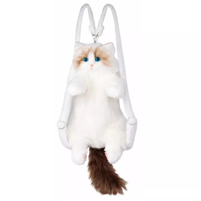 LEAN TOYS Pluchen kattenrugzak mascotte met verstelbare banden en siliconenpoten Wit 50cm