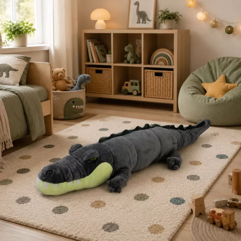LEAN TOYS Pluchen krokodil mascotte knuffel - realistisch grijs, 90 cm
