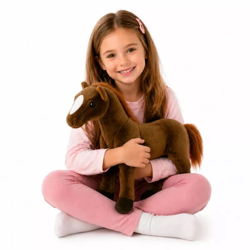 LEAN TOYS pluche paard knuffel donkerbruin 40cm x 37cm