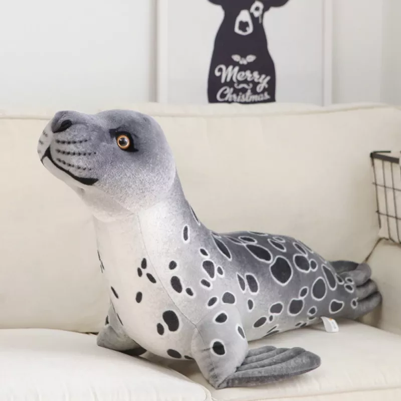 LEAN TOYS Pluche mascotte knuffeldier robbe grijs 37cm