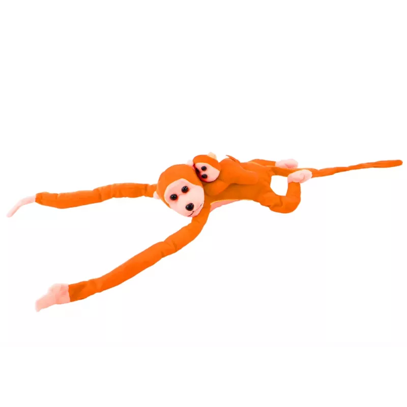LEAN TOYS pluchen aap met babymascotte, oranje met geluid 70 cm