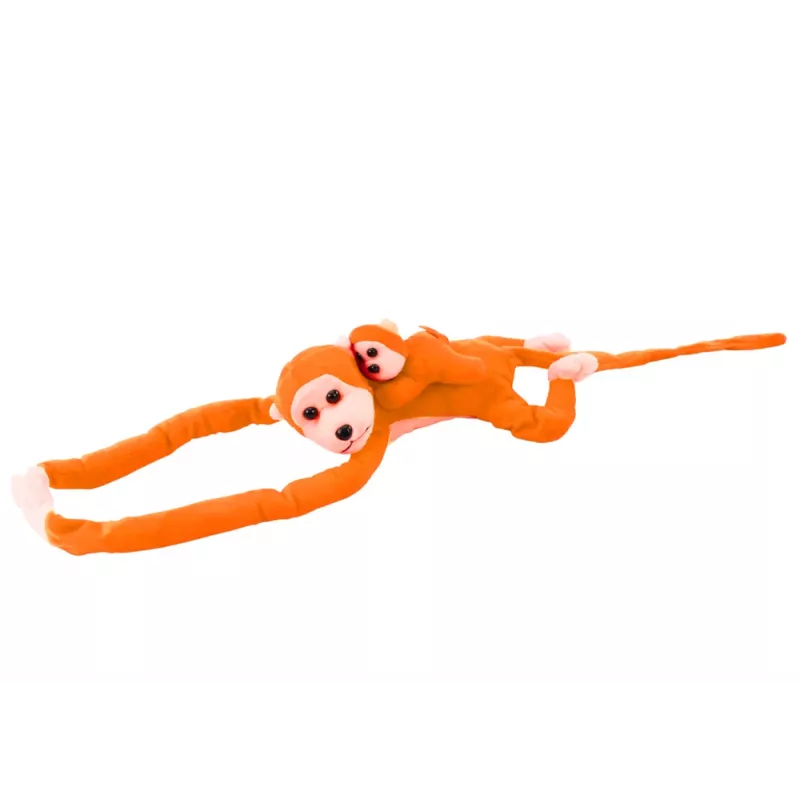 LEAN TOYS pluchen aap met babymascotte, oranje met geluid 70 cm