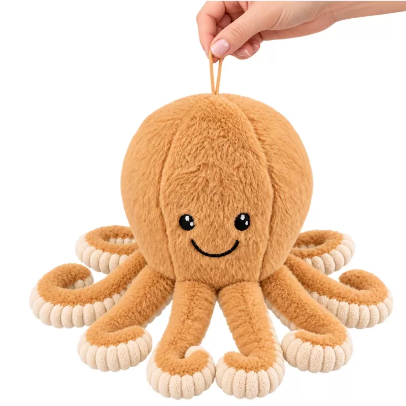 LEAN TOYS pluchen octopus knuffel met zuignap beige 16 cm