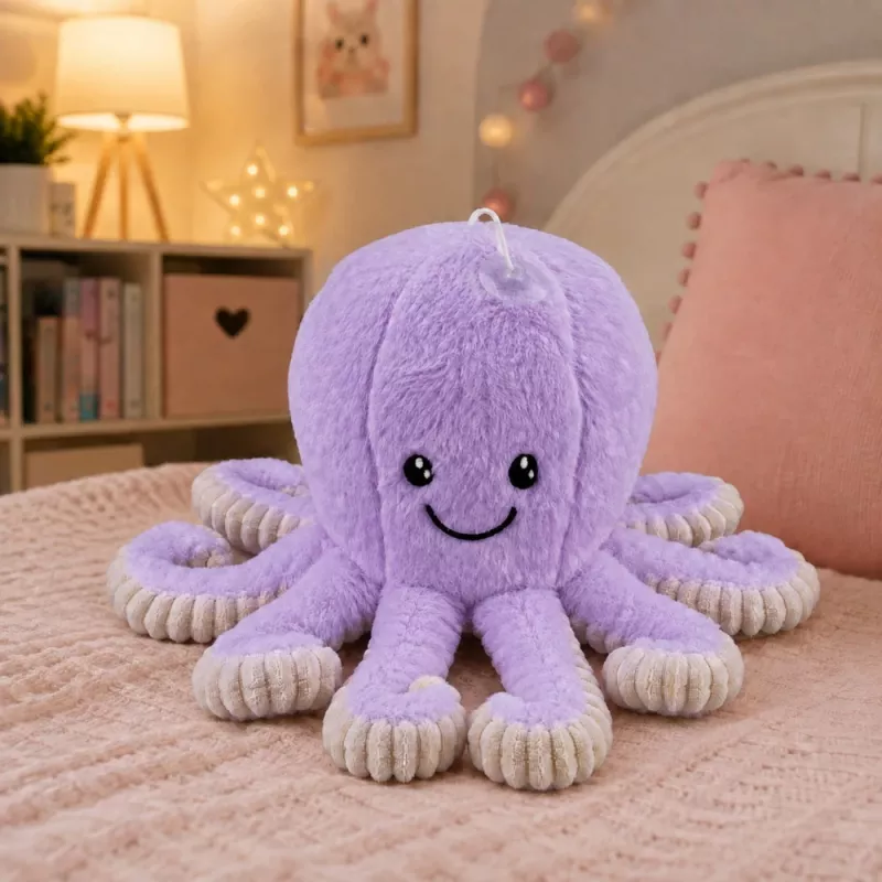 LEAN TOYS pluche octopus speelgoed met zuignap, paars, 16 cm