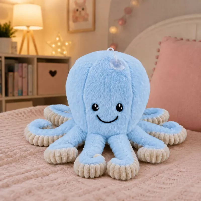 LEAN TOYS Pluchen Octopus met Zuignap, Blauw, 16 cm