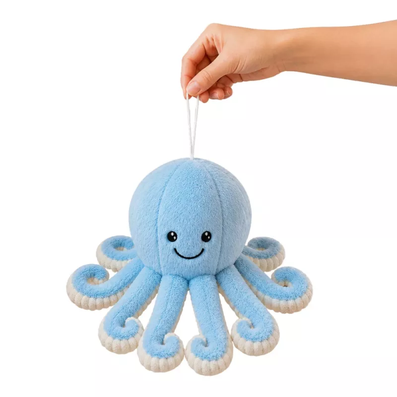 LEAN TOYS Pluchen Octopus met Zuignap, Blauw, 16 cm