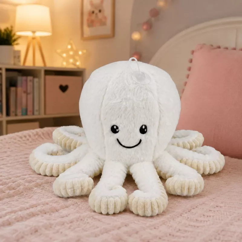 LEAN TOYS Pluchen Octopus met Zuignap, Wit, 16 cm – Zachte zeebewoner metgezel