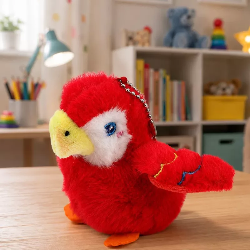 LEAN TOYS pluchen papegaai sleutelhanger rood 9 cm