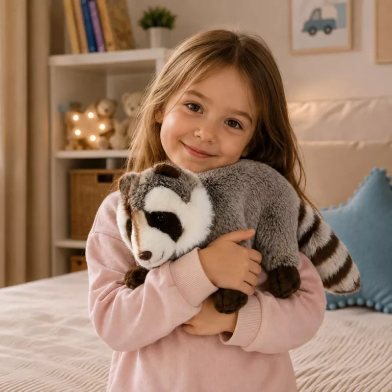 LEAN TOYS pluchen wasbeer mascotte – realistisch zachte knuffel, grijs 45 cm