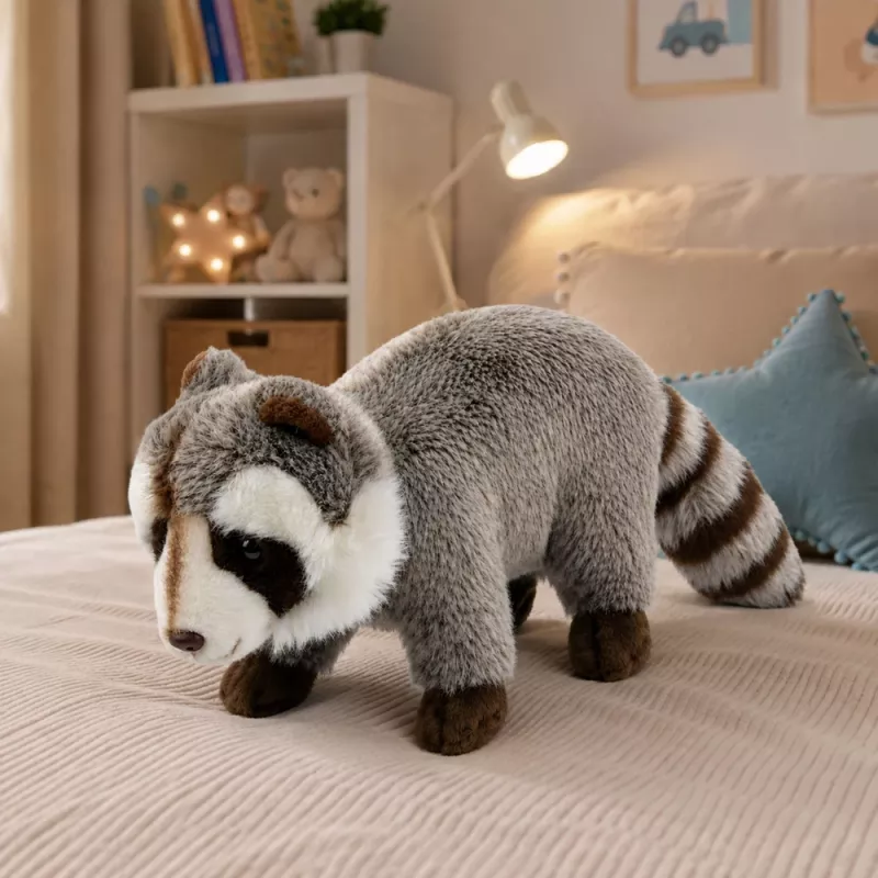 LEAN TOYS pluchen wasbeer mascotte – realistisch zachte knuffel, grijs 45 cm