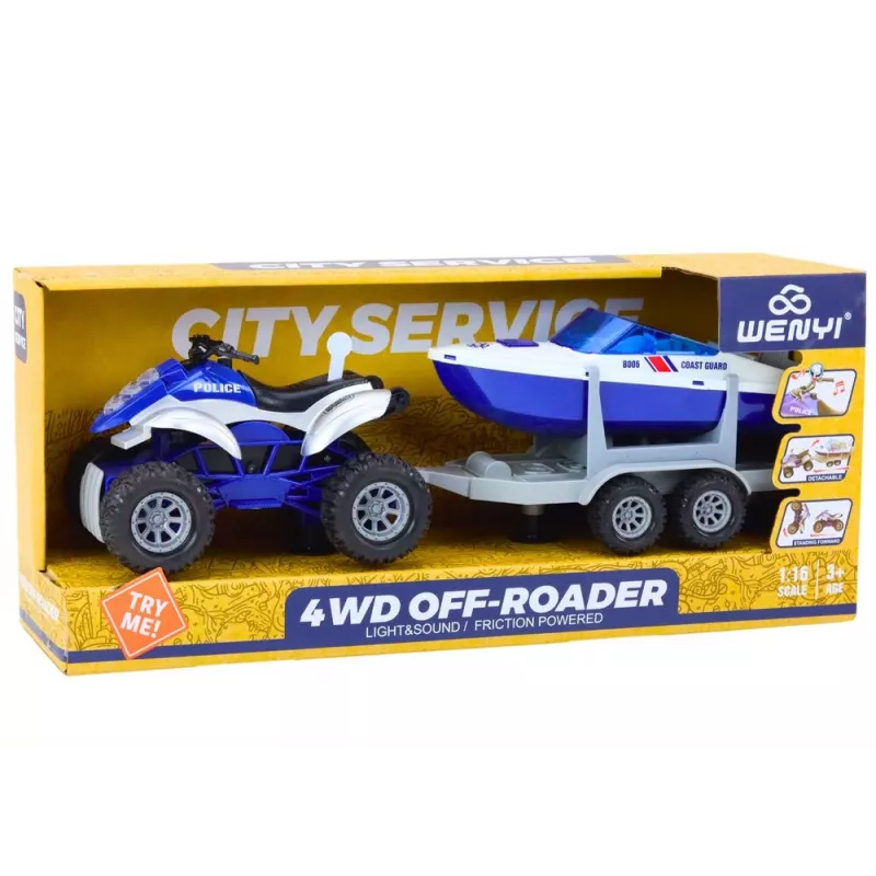 LEAN TOYS politiequad met aanhanger en motorboot