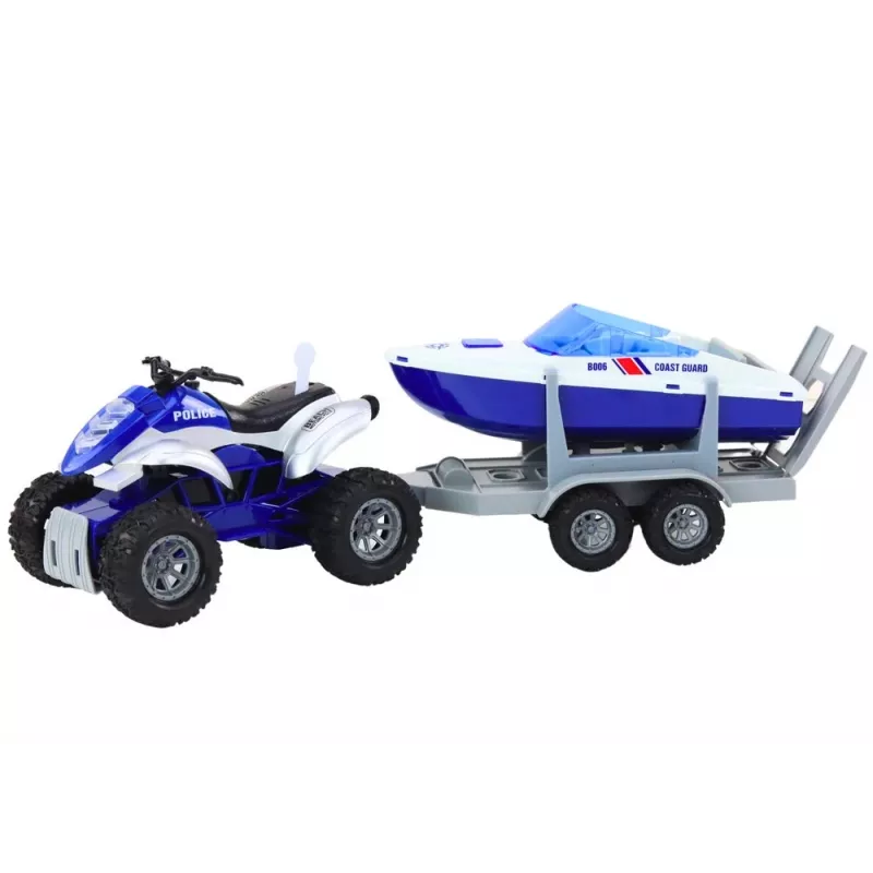 LEAN TOYS politiequad met aanhanger en motorboot