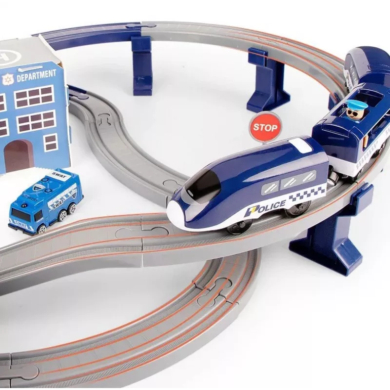 LEAN TOYS Police Town treinset blauw 203 km/h