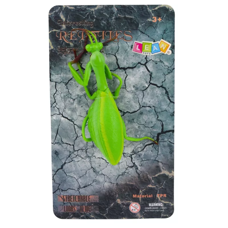 LEAN TOYS Bidsprinkhaan rubberen figuur rekbaar realistisch groen 18 cm