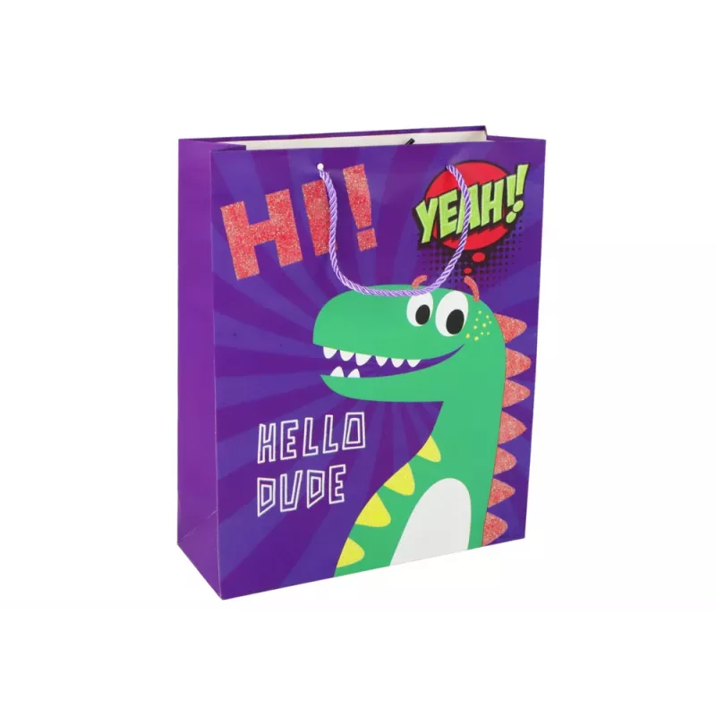 LEAN TOYS paarse dinosaurus papieren cadeautas 32cm x 26cm x 10cm