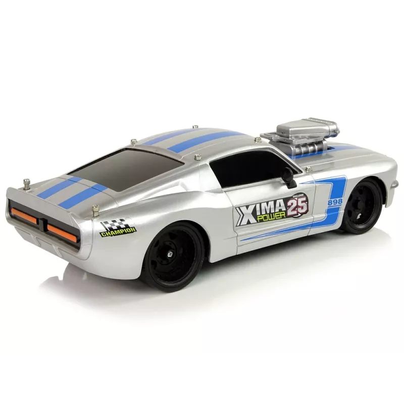 LEAN TOYS R/C sportwagen 1:16 zilver blauwe strepen piloot